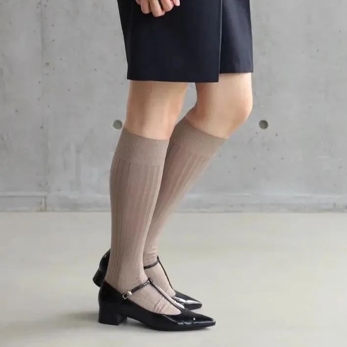011170144 Fine Cotton Ribbed Knee High Socks