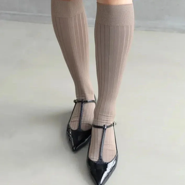 011170144 Fine Cotton Ribbed Knee High Socks