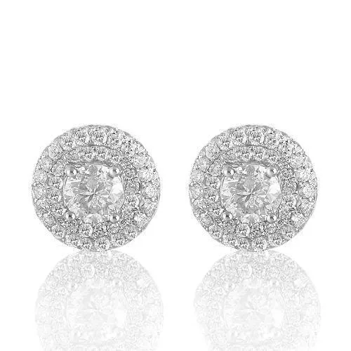 14K White Solid Gold Diamond Jackets Stud Earrings 2.91 Ctw