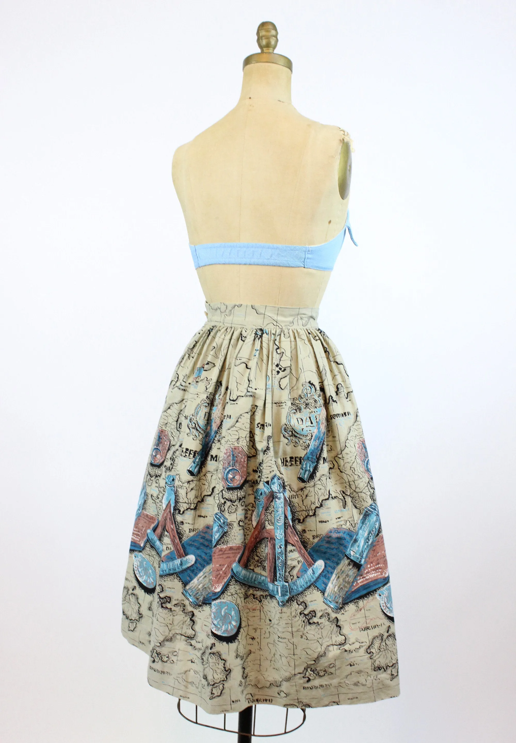 1950s MAP PRINT cartography skirt xxs | new spring