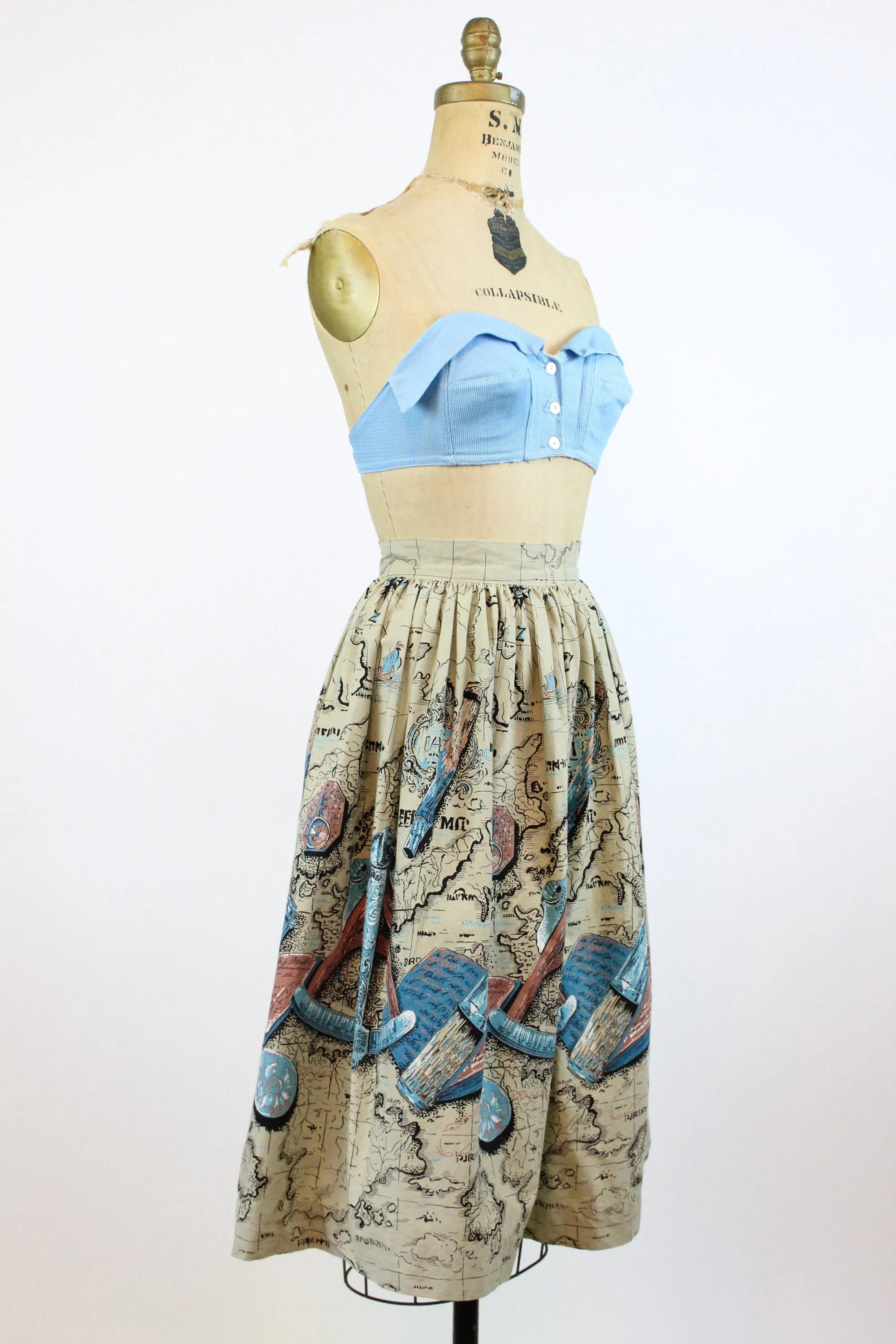 1950s MAP PRINT cartography skirt xxs | new spring