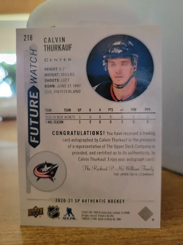 2020-21 SP Authentic #218 Calvin Thurkauf RC