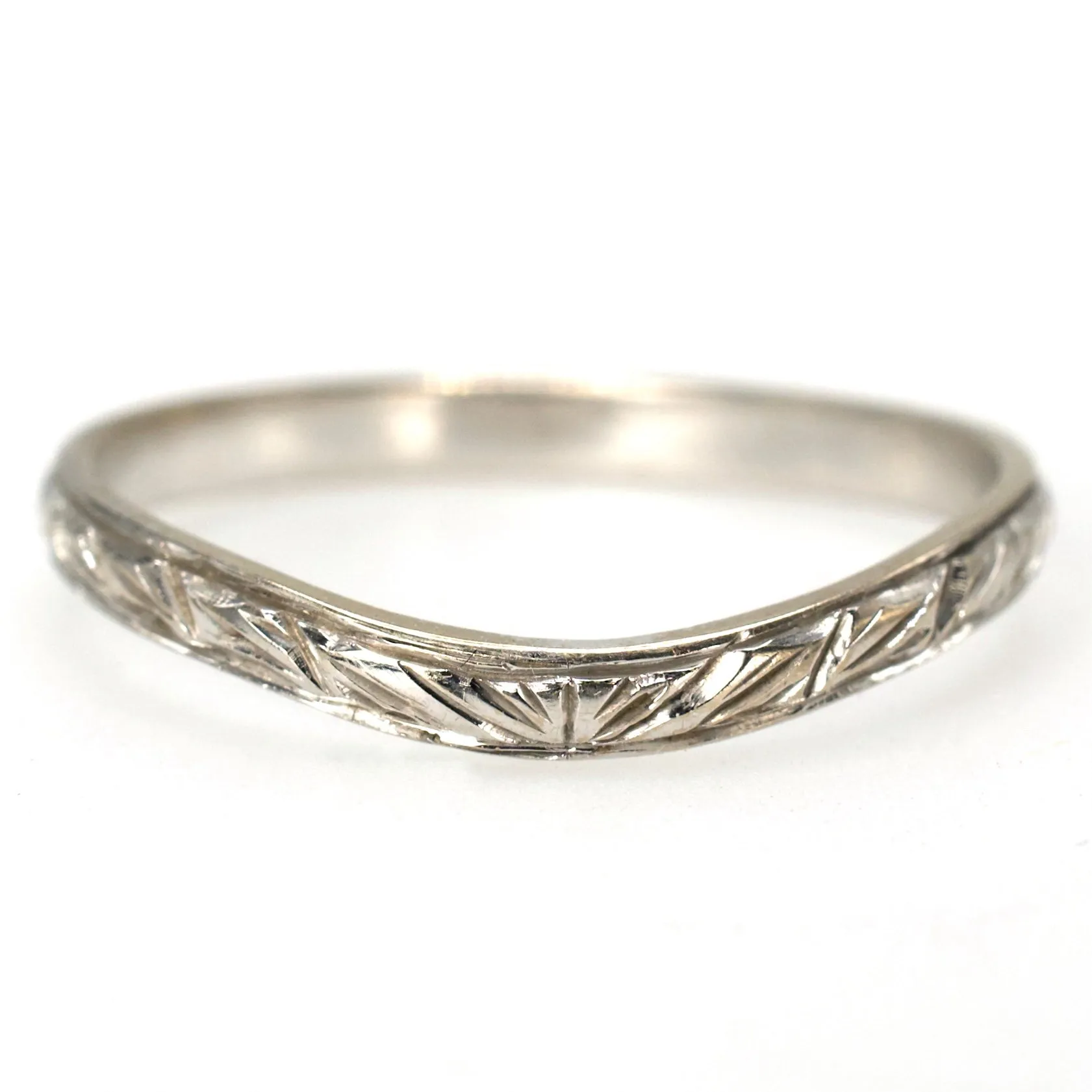 2.2 mm Engraved 14K White Gold Contoured Band