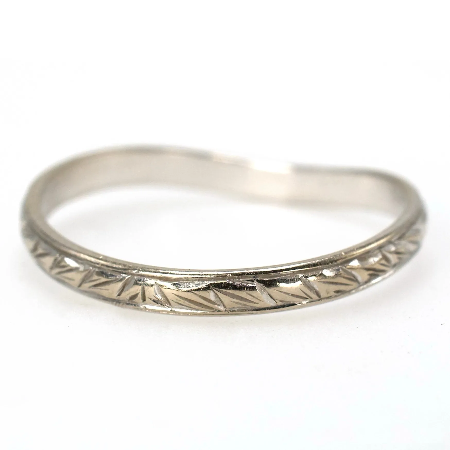 2.2 mm Engraved 14K White Gold Contoured Band