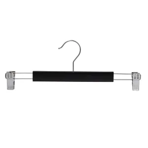 35.5cm Black Wooden Pant Hanger With Clips 12mm thick Sold in Bundle of 20/50/100