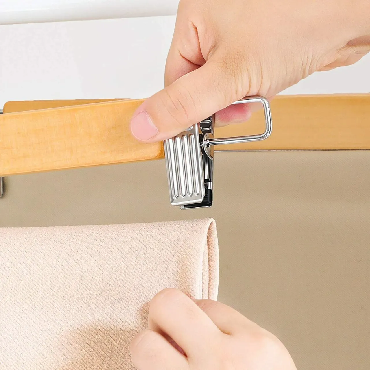 35.5cm Natural Wooden Pant Hanger With Clips 12mm thick Sold in Bundle of 20/50/100