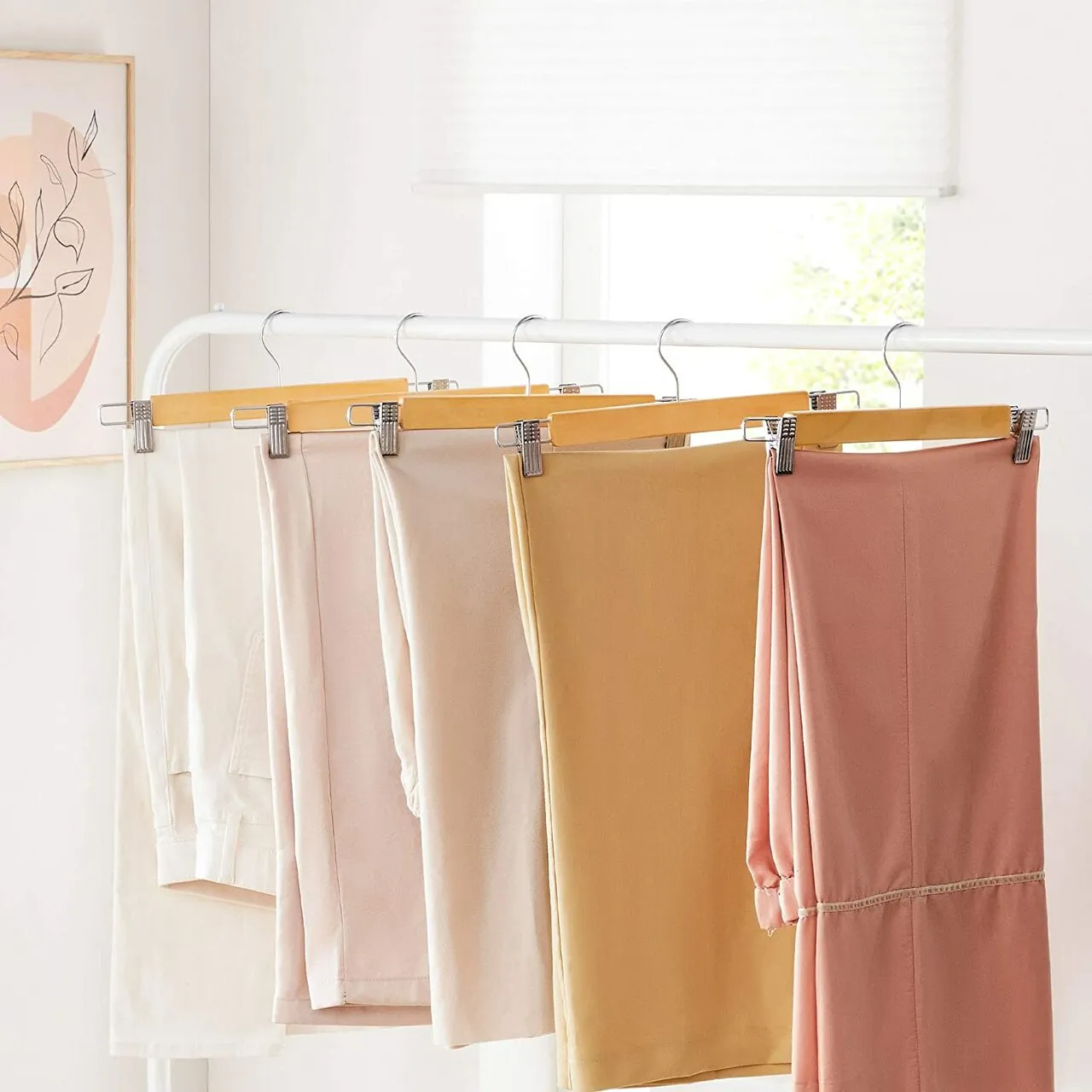 35.5cm Natural Wooden Pant Hanger With Clips 12mm thick Sold in Bundle of 20/50/100