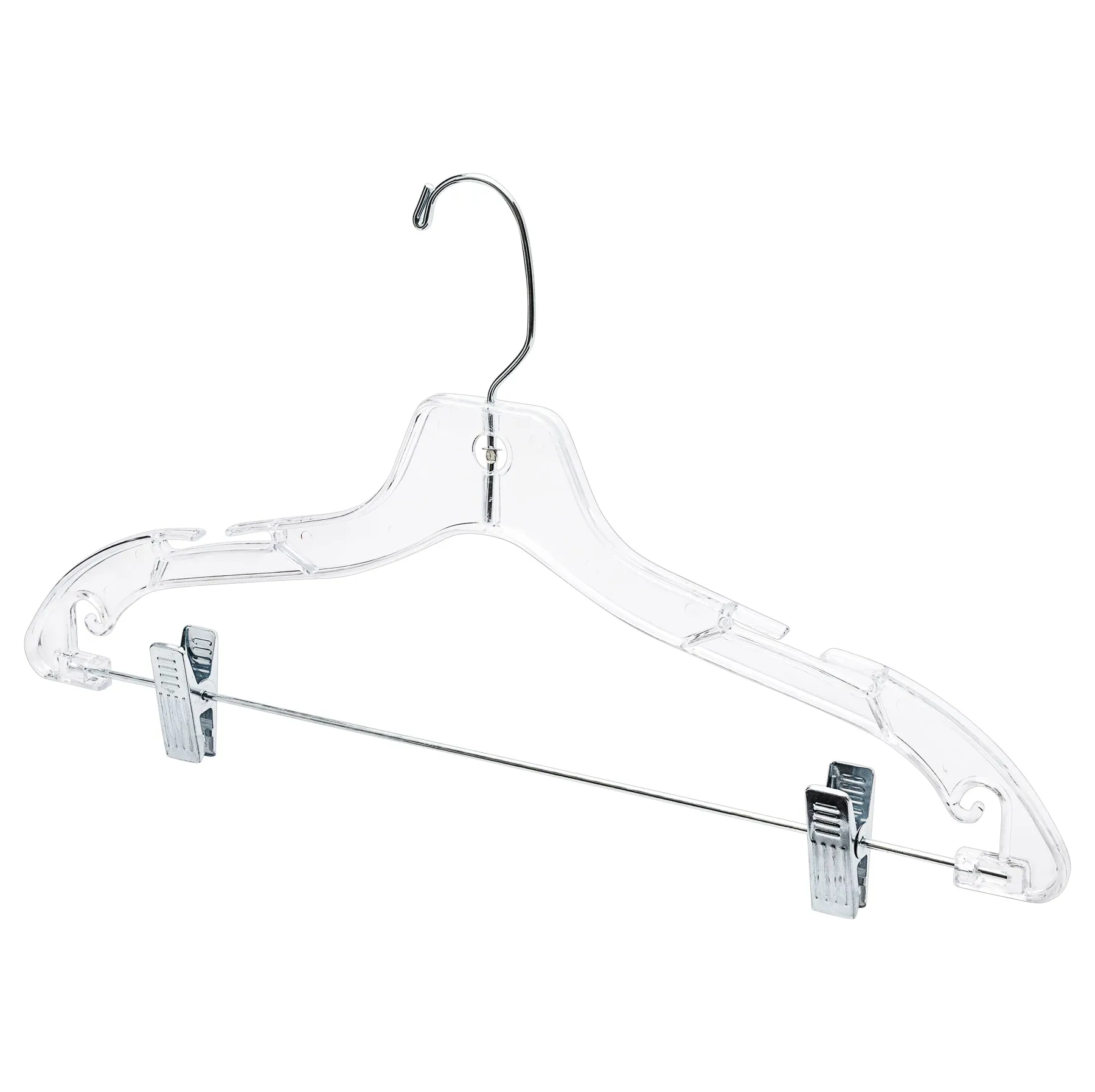 43cm Clear Plastic Combination Hanger with Clips (100% transparent) Sold in Bundles of 25/50/100