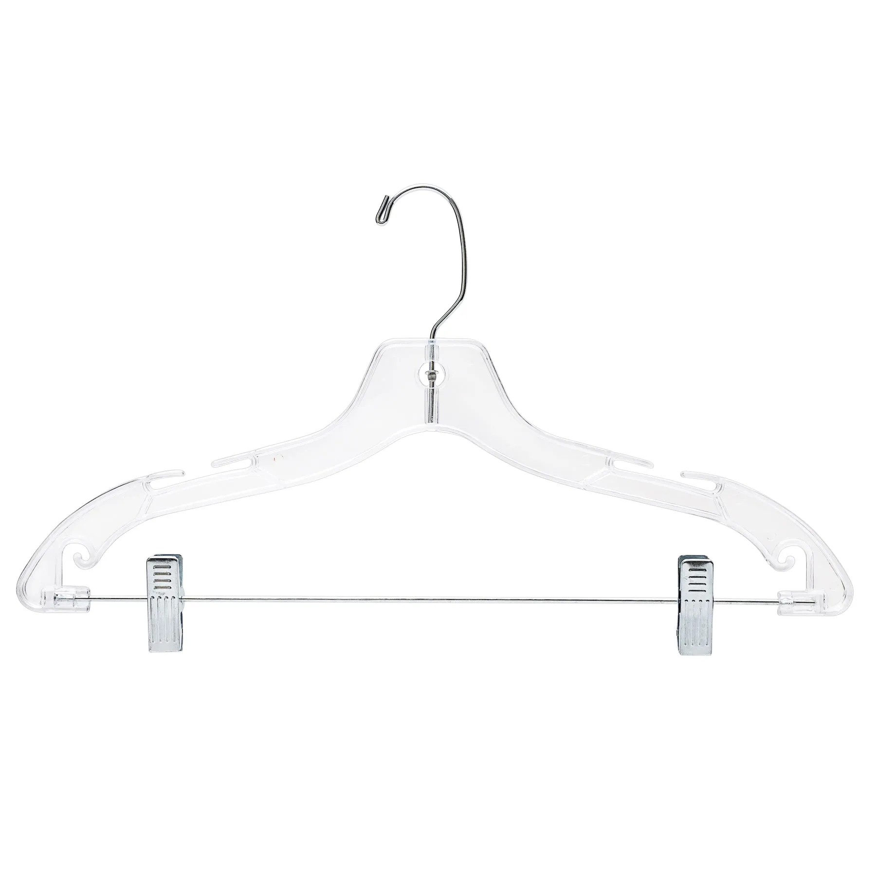 43cm Clear Plastic Combination Hanger with Clips (100% transparent) Sold in Bundles of 25/50/100