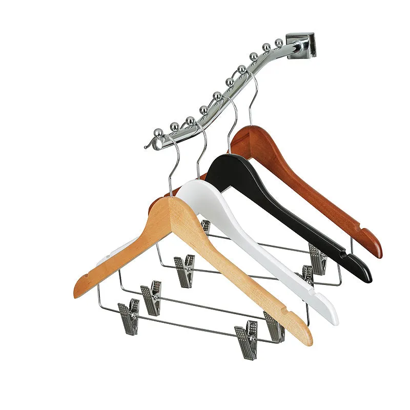 43cm Natural Wooden Combination Coat Hanger With Clips 12mm thick Sold in Bundle of 20/50/100