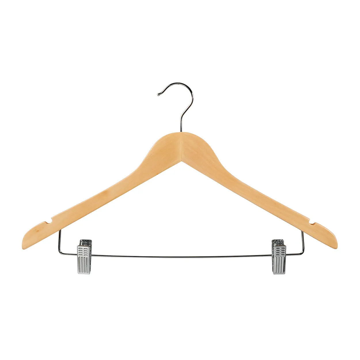 43cm Natural Wooden Combination Coat Hanger With Clips 12mm thick Sold in Bundle of 20/50/100