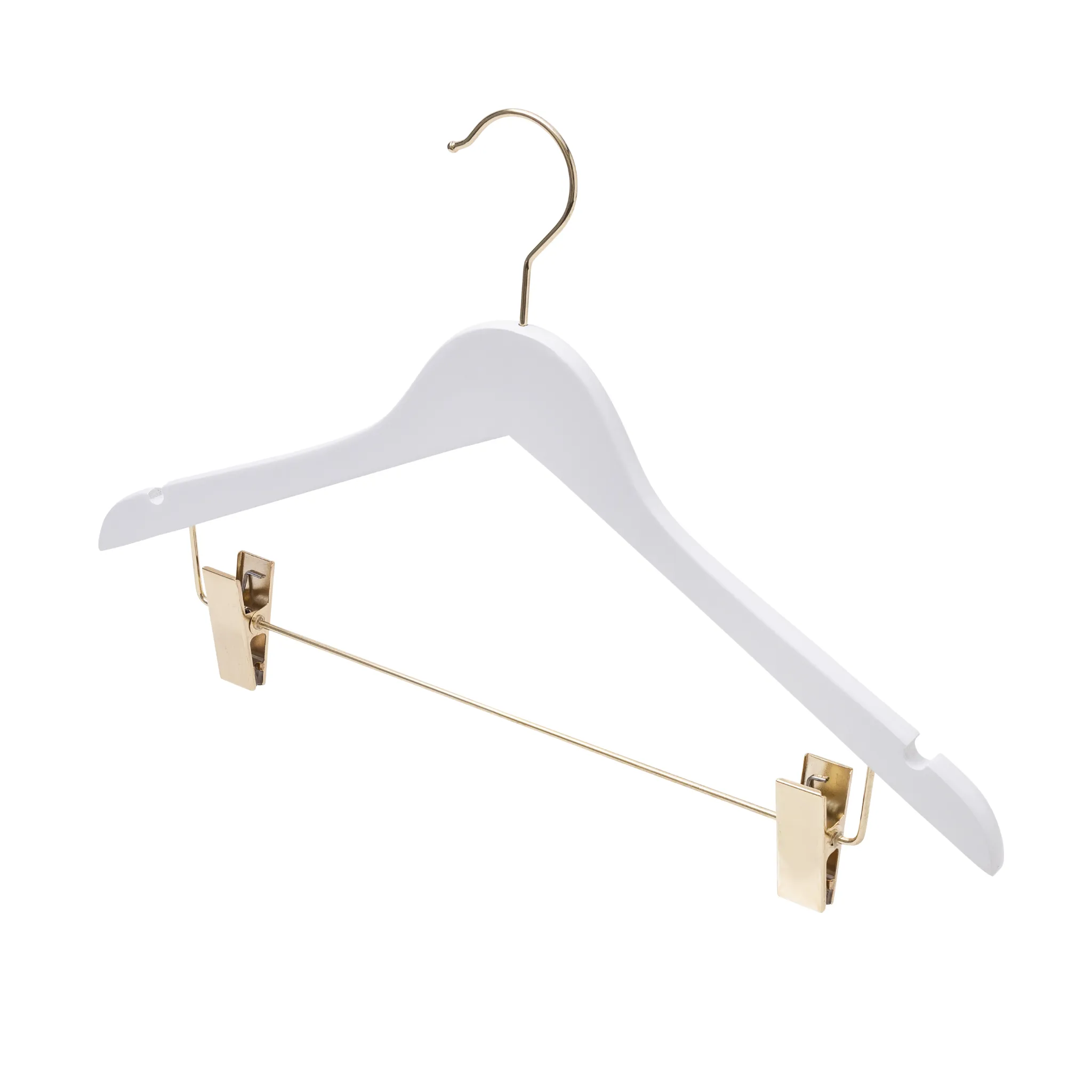 43cm Premium White Wooden Combination Coat Hanger With (Gold Hook & Clips) 12mm thick Sold 10/20/50