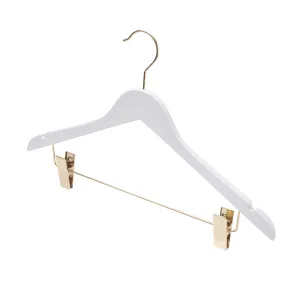 43cm Premium White Wooden Combination Coat Hanger With (Gold Hook & Clips) 12mm thick Sold 10/20/50