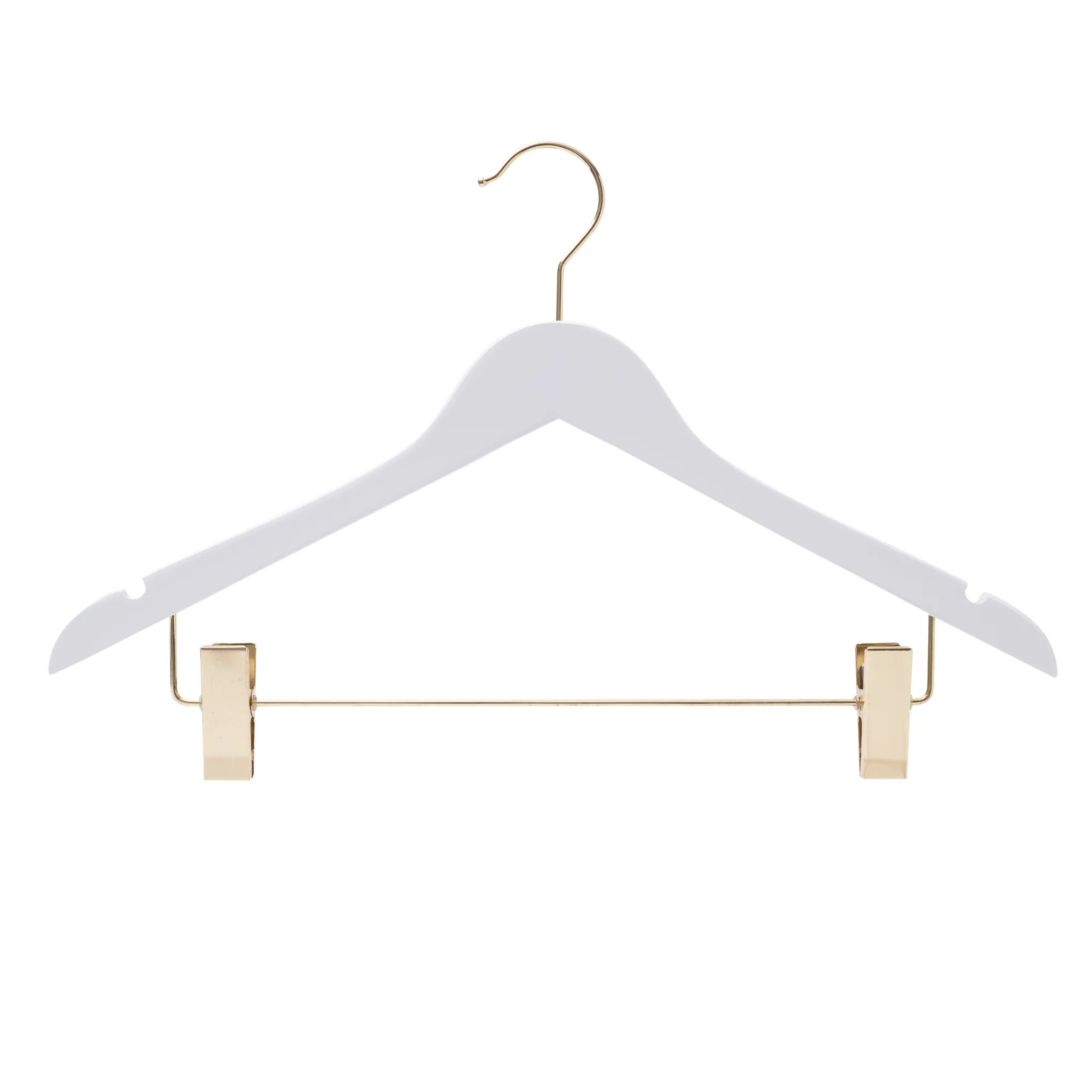 43cm Premium White Wooden Combination Coat Hanger With (Gold Hook & Clips) 12mm thick Sold 10/20/50