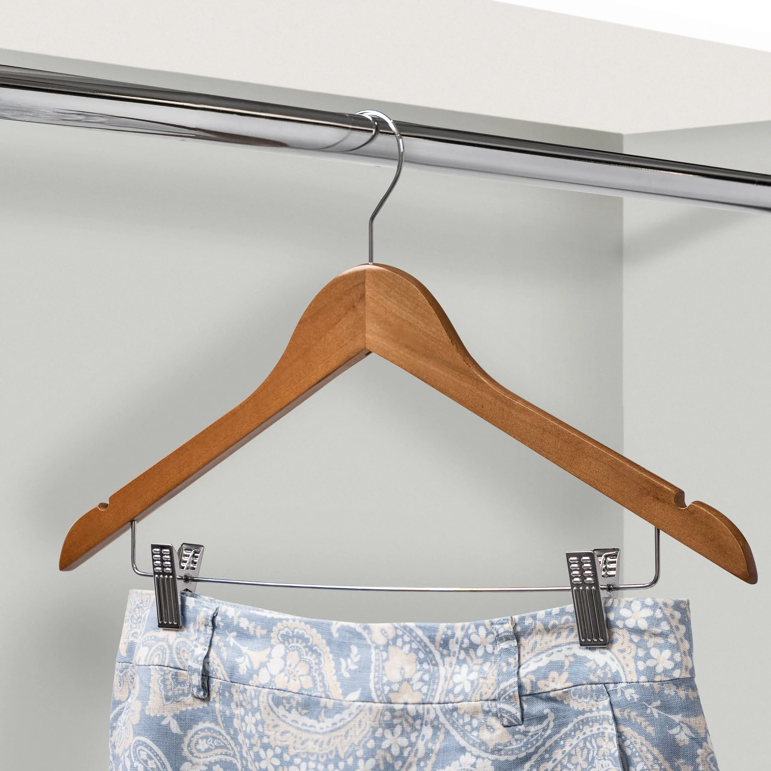 43cm Walnut Wooden Combination Coat Hanger With Clips 12mm thick Sold in Bundle of 10/20/50