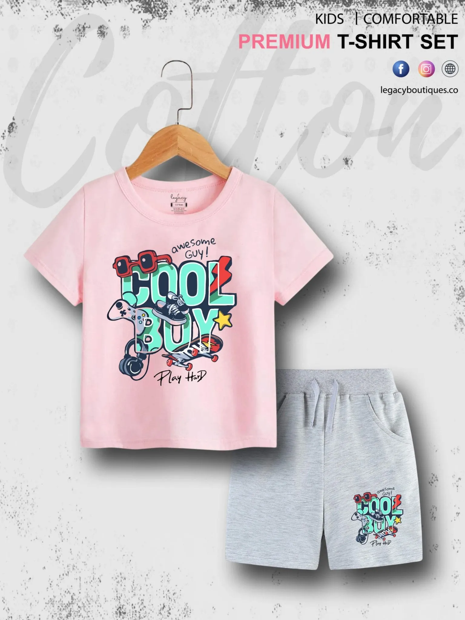 6 Month To 6 Year Kids Cool Boy Print Cotton Blend Good Quality T-shirt Set