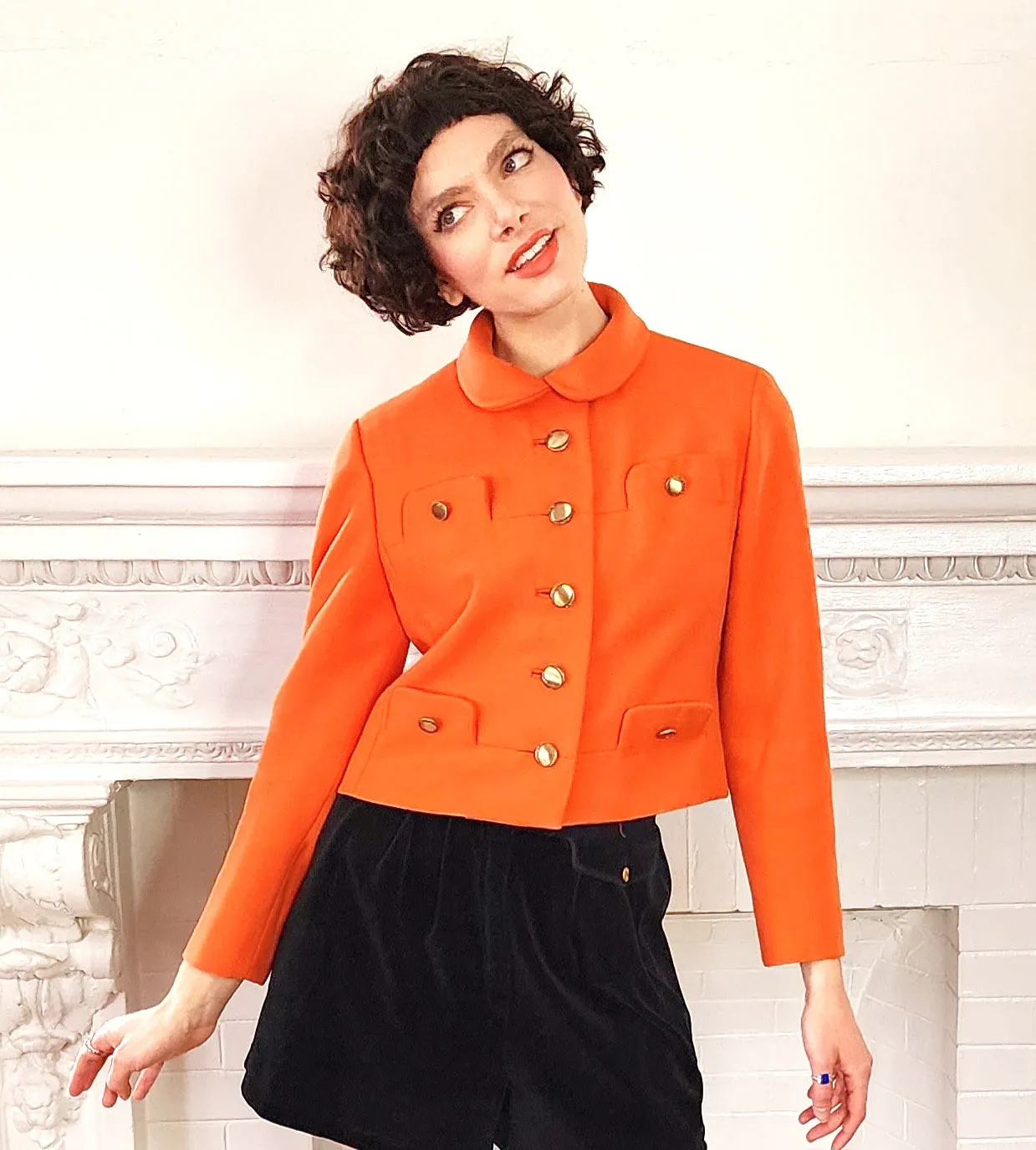 60s Orange Blazer / Boxy Jacket with Gold Buttons Small by Vilano
