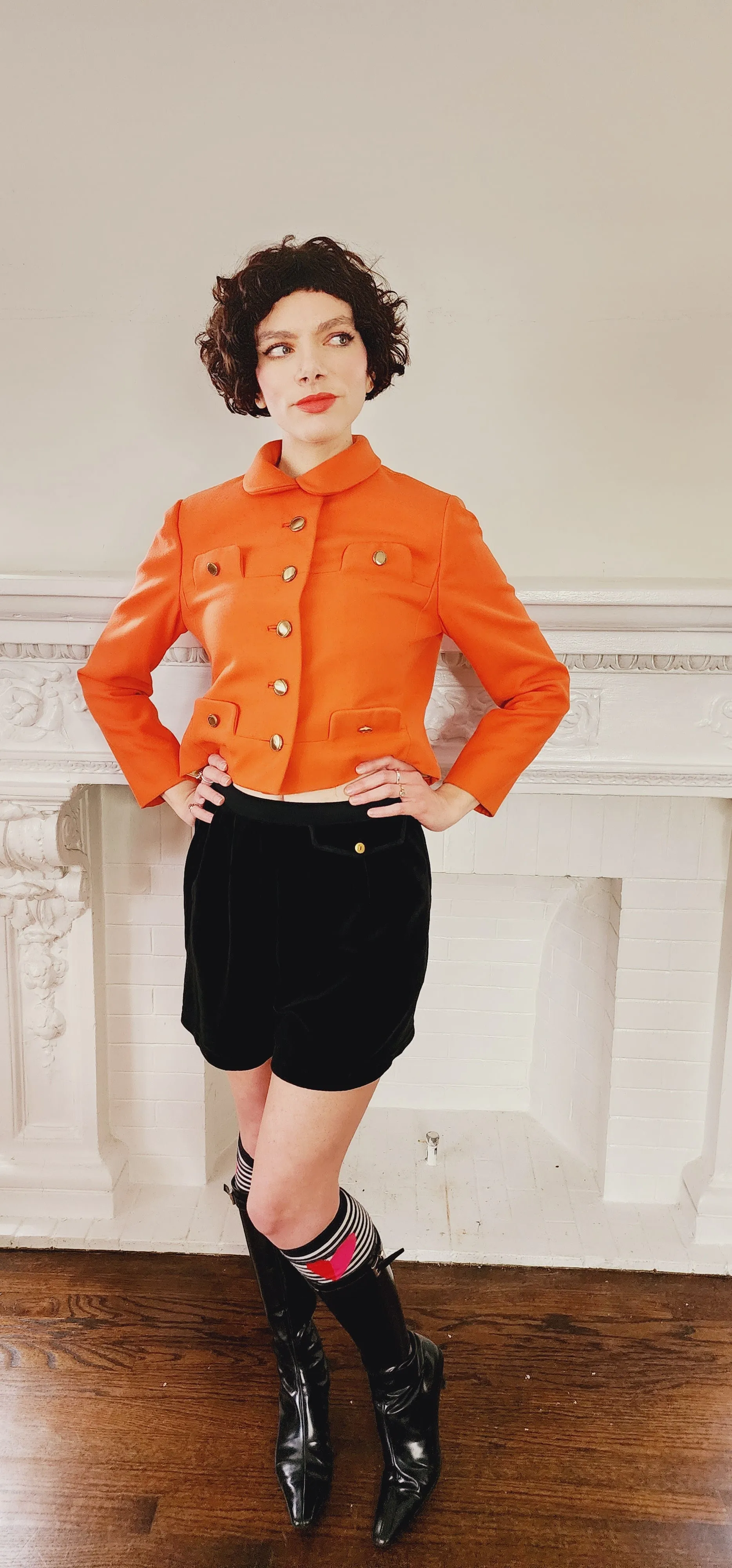 60s Orange Blazer / Boxy Jacket with Gold Buttons Small by Vilano