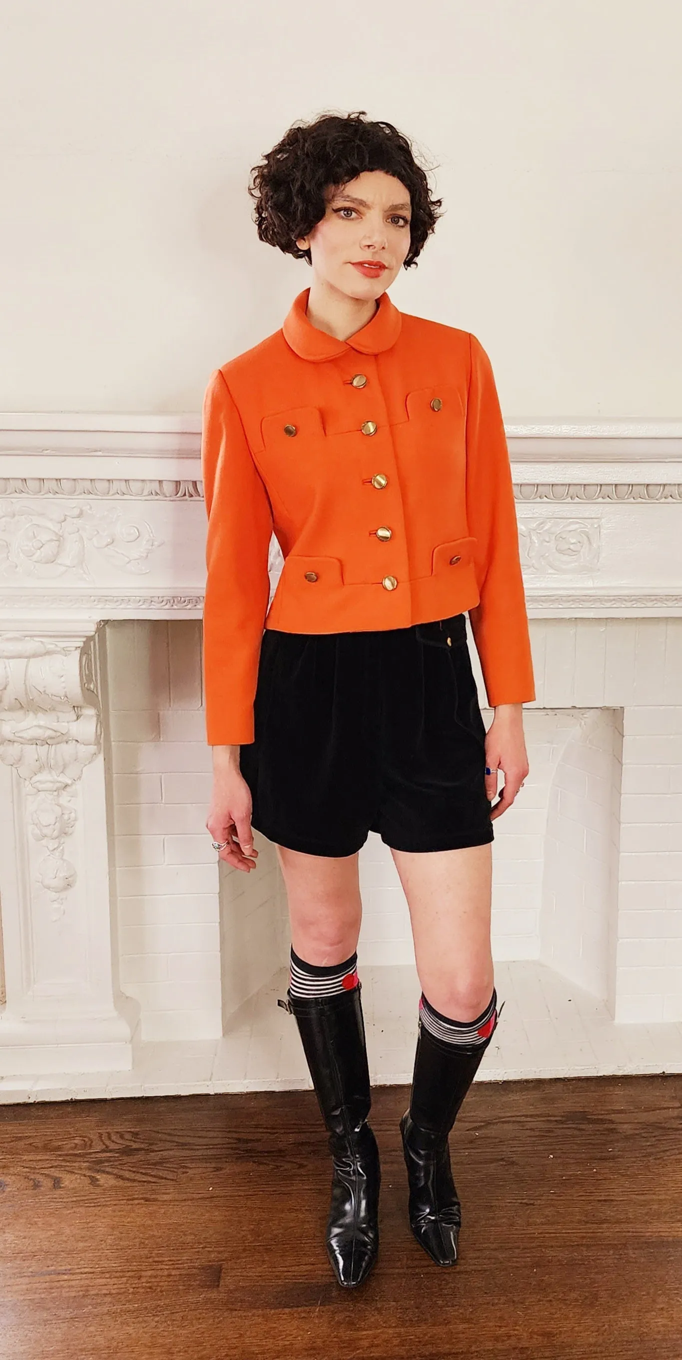 60s Orange Blazer / Boxy Jacket with Gold Buttons Small by Vilano