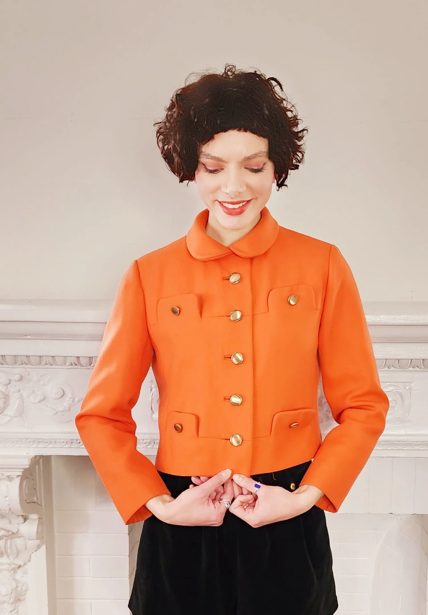 60s Orange Blazer / Boxy Jacket with Gold Buttons Small by Vilano
