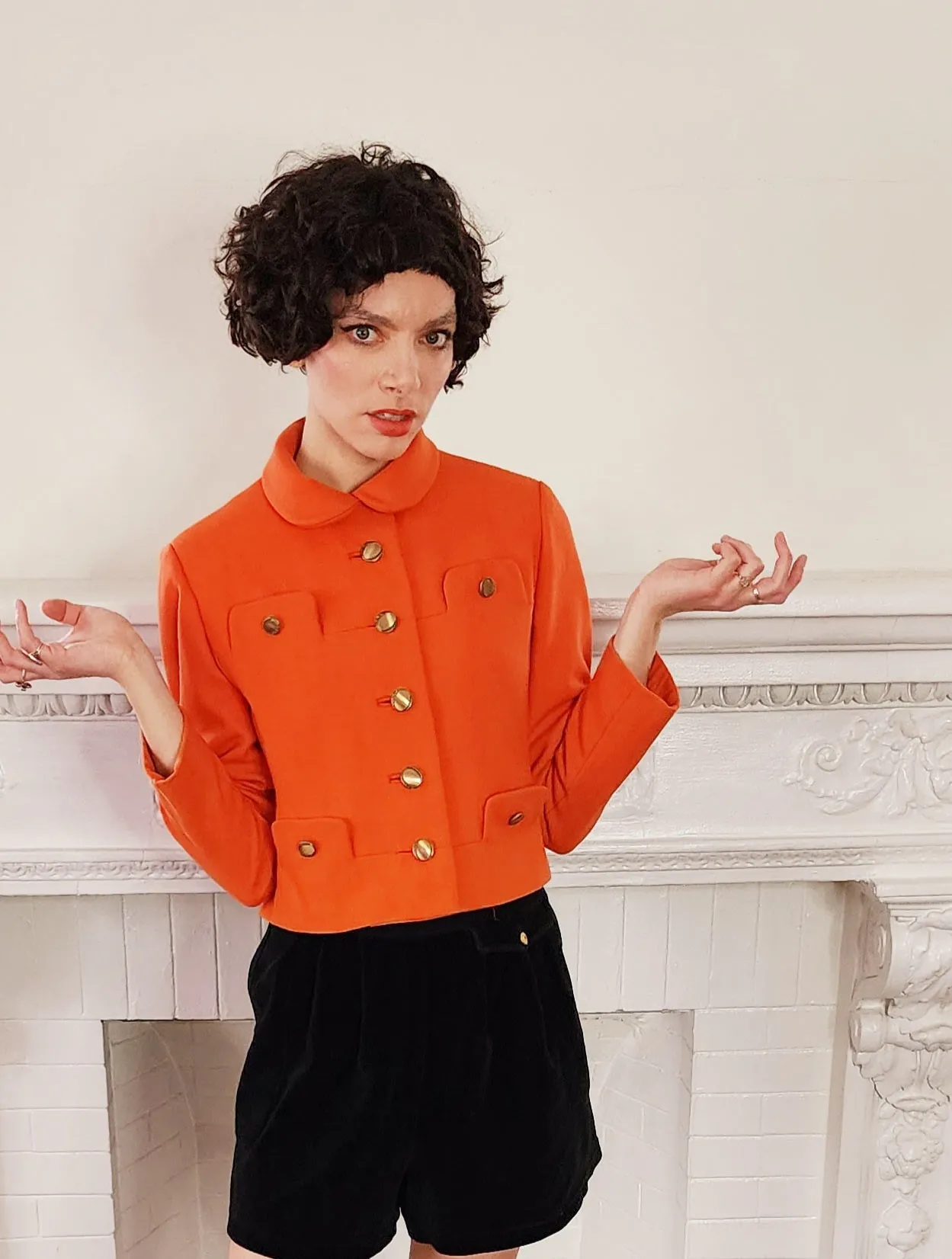 60s Orange Blazer / Boxy Jacket with Gold Buttons Small by Vilano