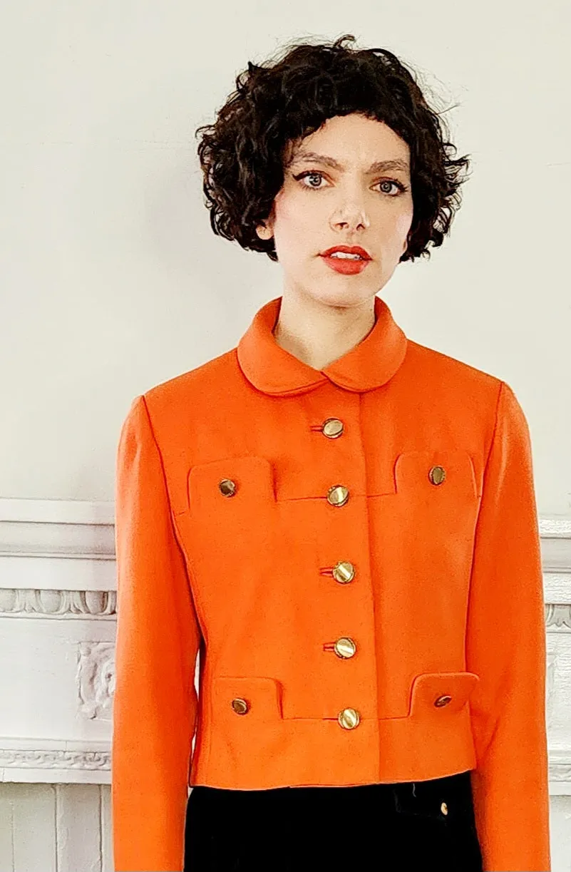 60s Orange Blazer / Boxy Jacket with Gold Buttons Small by Vilano