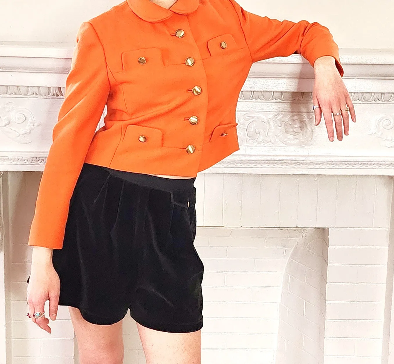 60s Orange Blazer / Boxy Jacket with Gold Buttons Small by Vilano