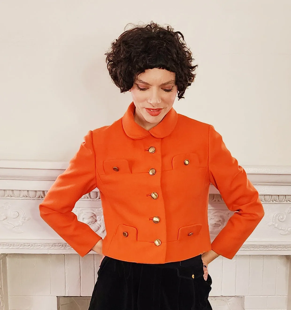 60s Orange Blazer / Boxy Jacket with Gold Buttons Small by Vilano