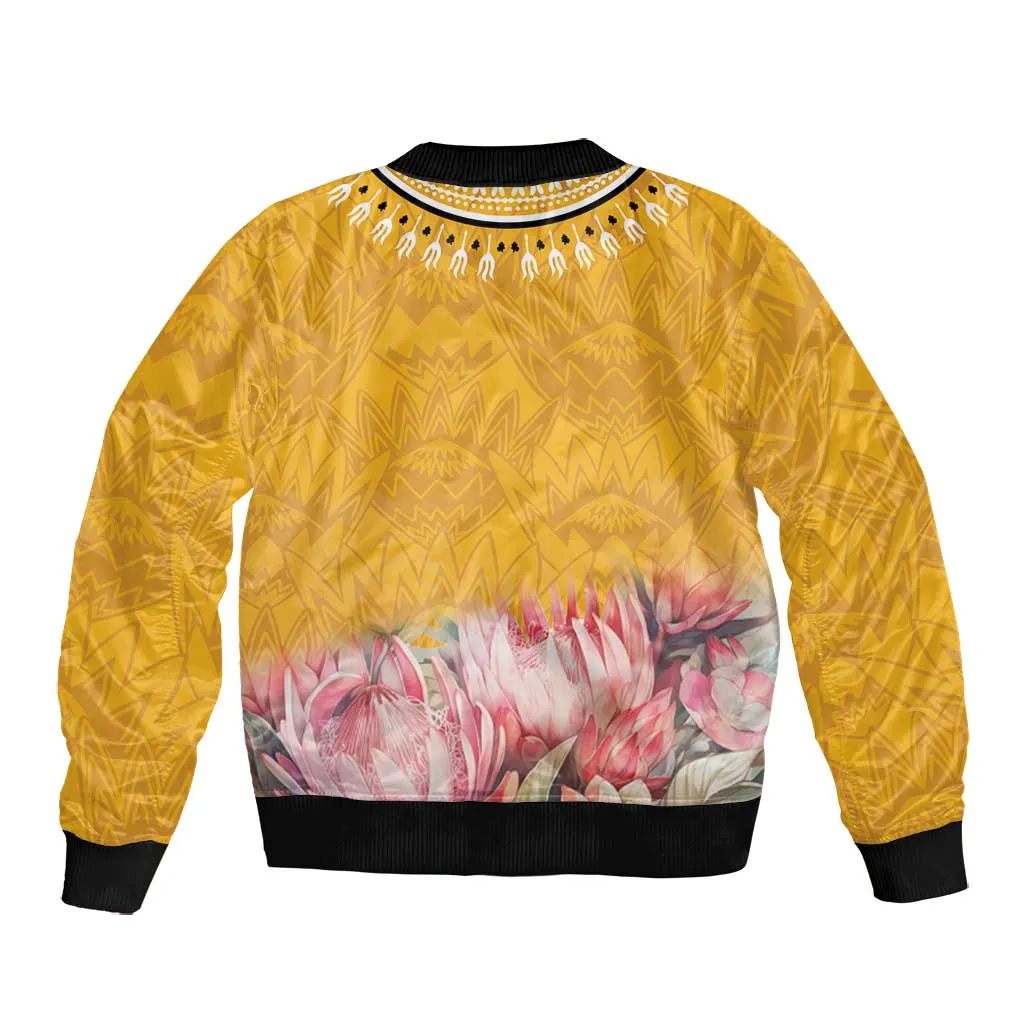 Africa Dashiki Bomber Jacket King Protea Floral Motif Patterns LT18