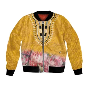 Africa Dashiki Bomber Jacket King Protea Floral Motif Patterns LT18