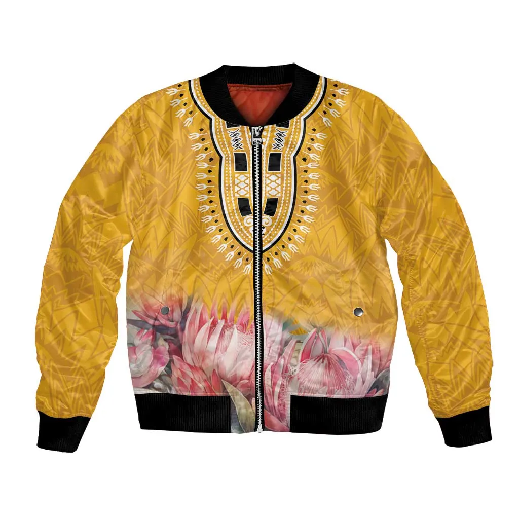 Africa Dashiki Bomber Jacket King Protea Floral Motif Patterns LT18
