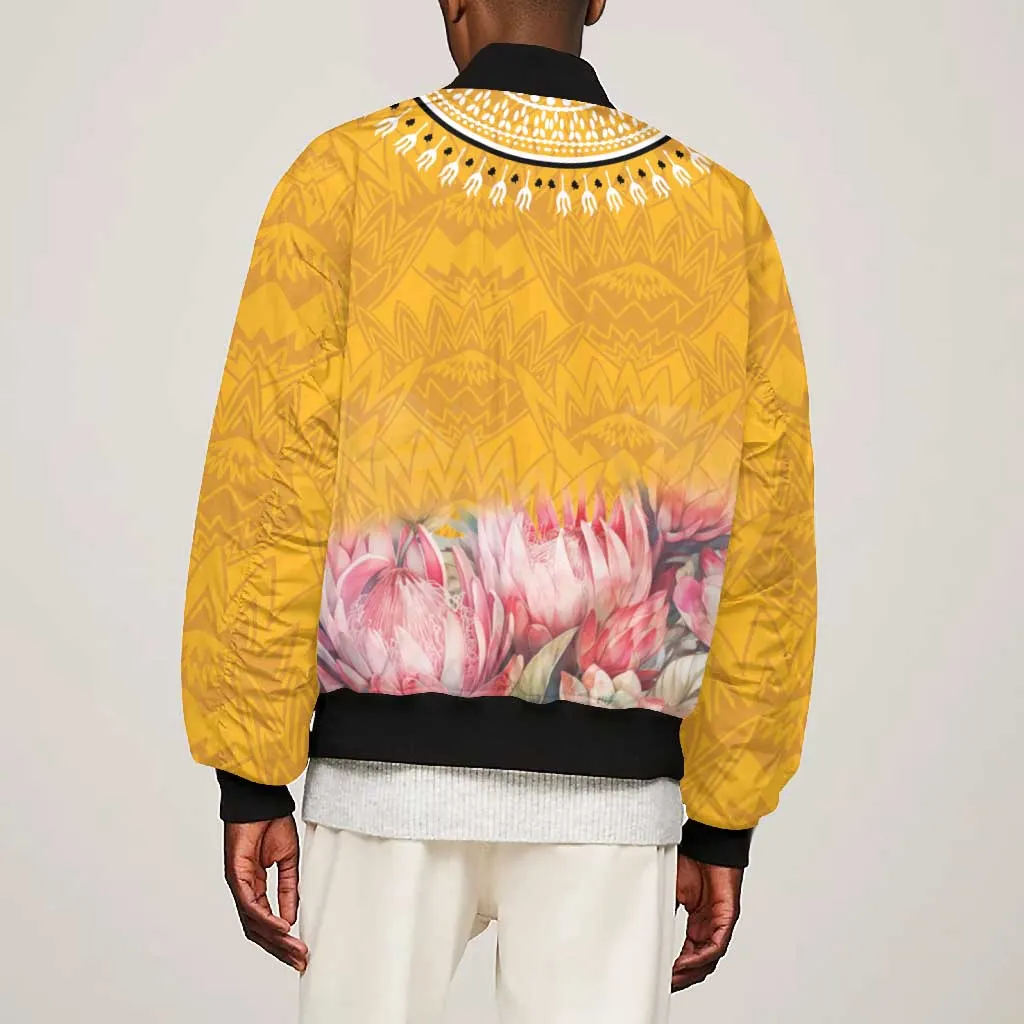 Africa Dashiki Bomber Jacket King Protea Floral Motif Patterns LT18