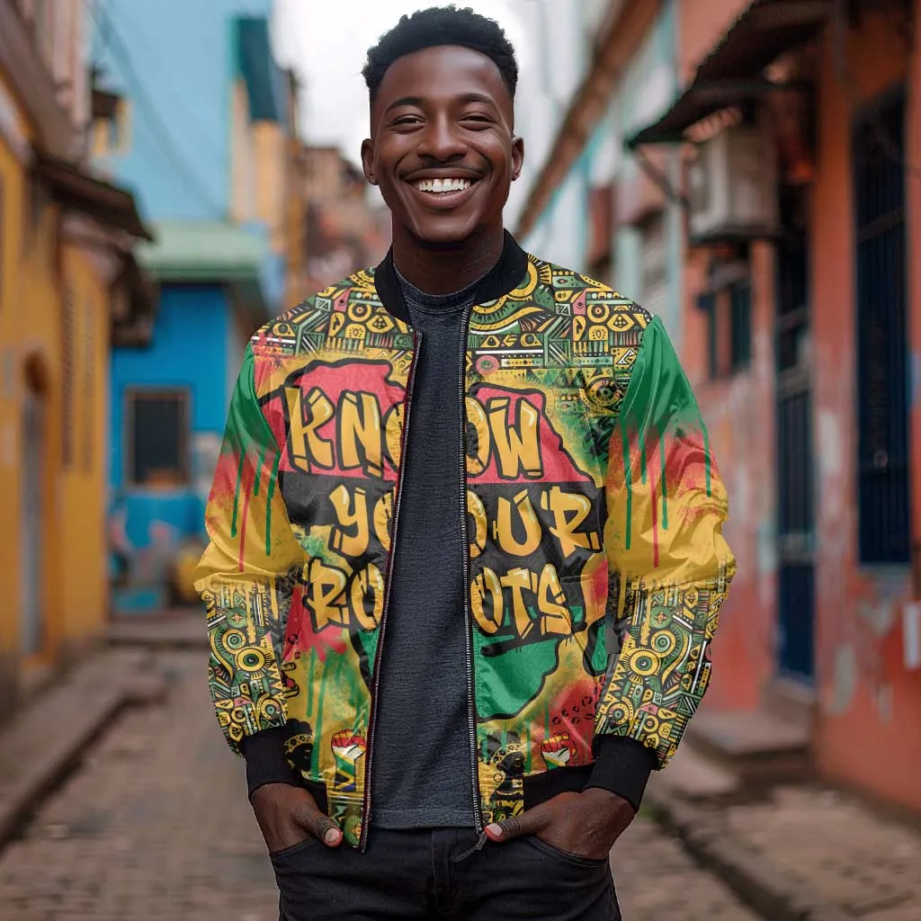 Africa Map Graffiti Sleeve Zip Bomber Jacket Know You Roots Art Style DT03
