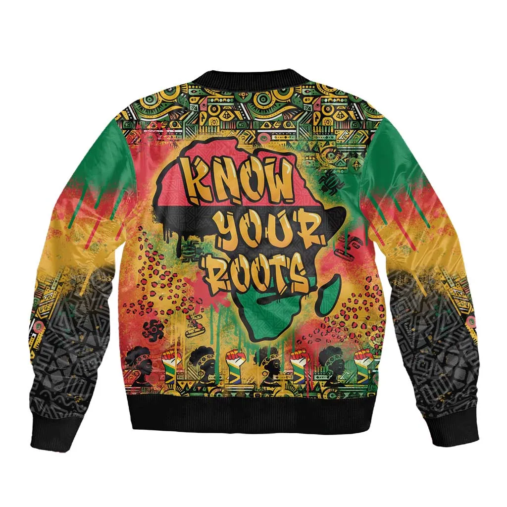 Africa Map Graffiti Sleeve Zip Bomber Jacket Know You Roots Art Style DT03