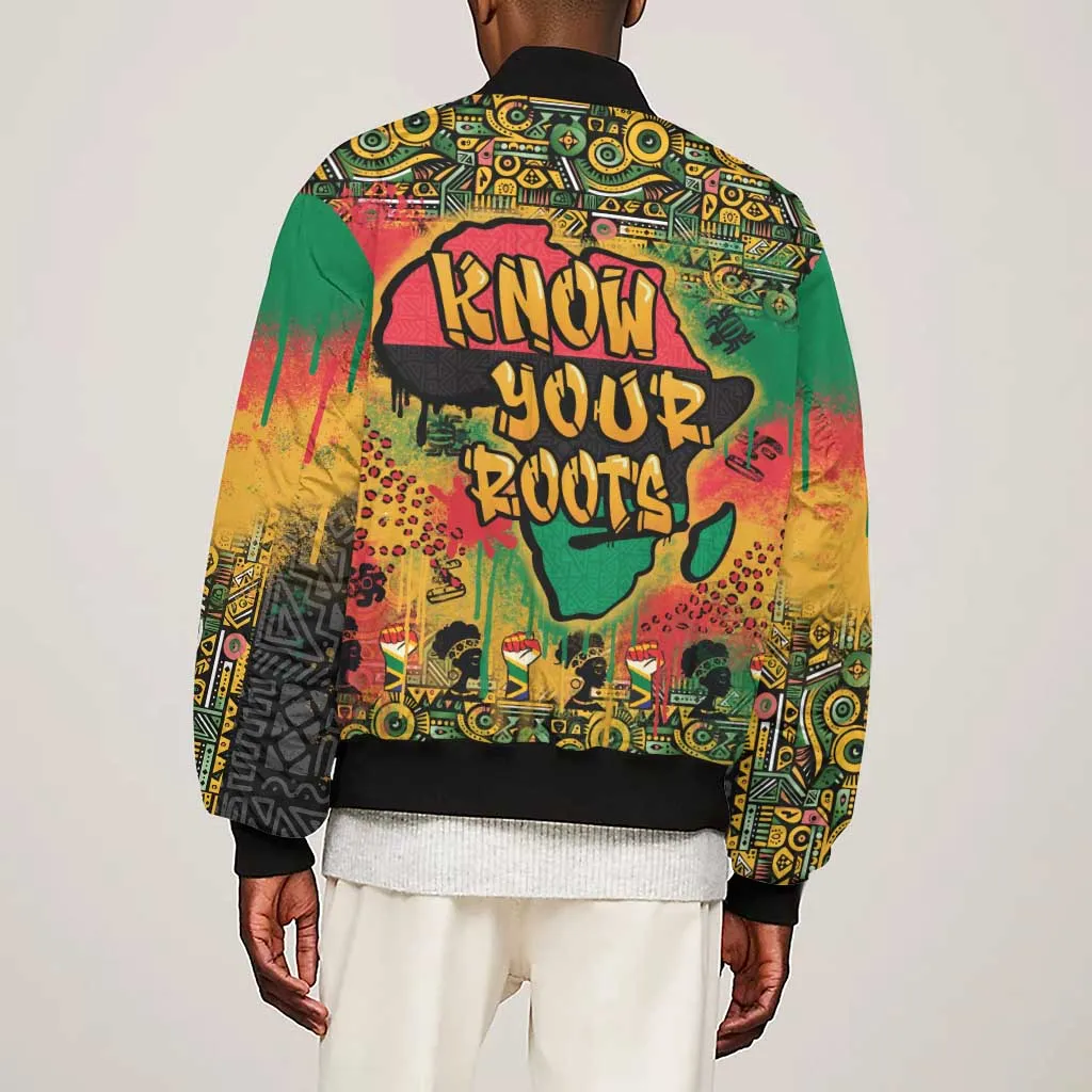 Africa Map Graffiti Sleeve Zip Bomber Jacket Know You Roots Art Style DT03