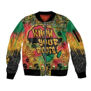Africa Map Graffiti Sleeve Zip Bomber Jacket Know You Roots Art Style DT03