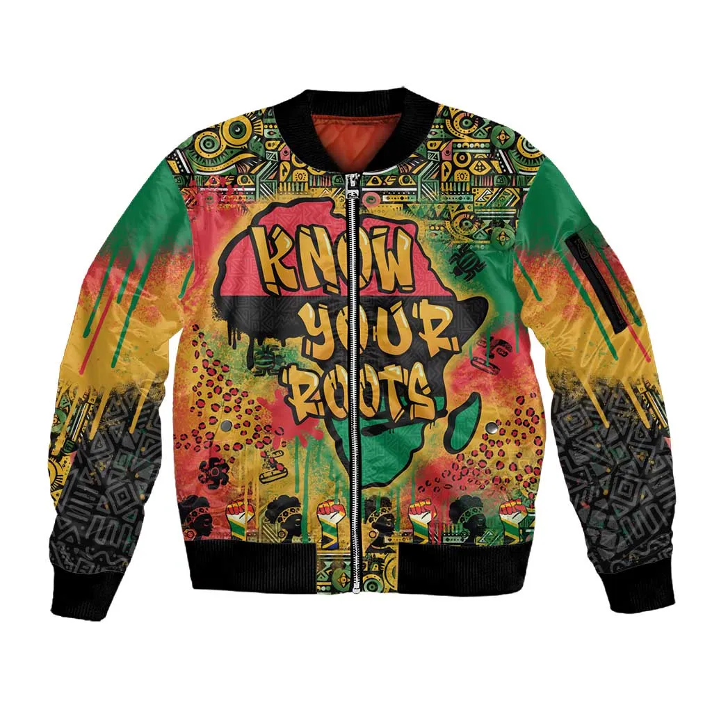 Africa Map Graffiti Sleeve Zip Bomber Jacket Know You Roots Art Style DT03