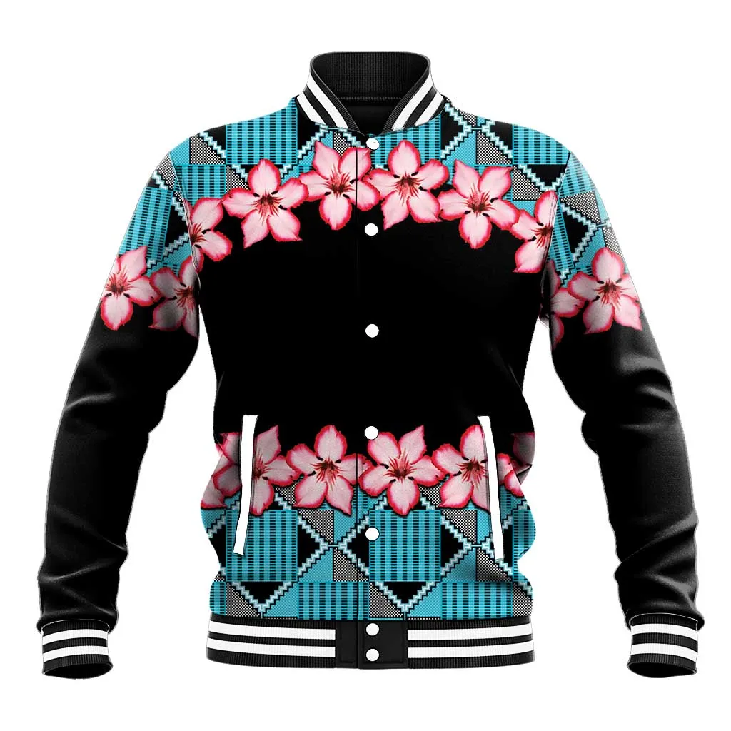 African Adenium Multiflorum Flowers Baseball Jacket with Kente Style LT9