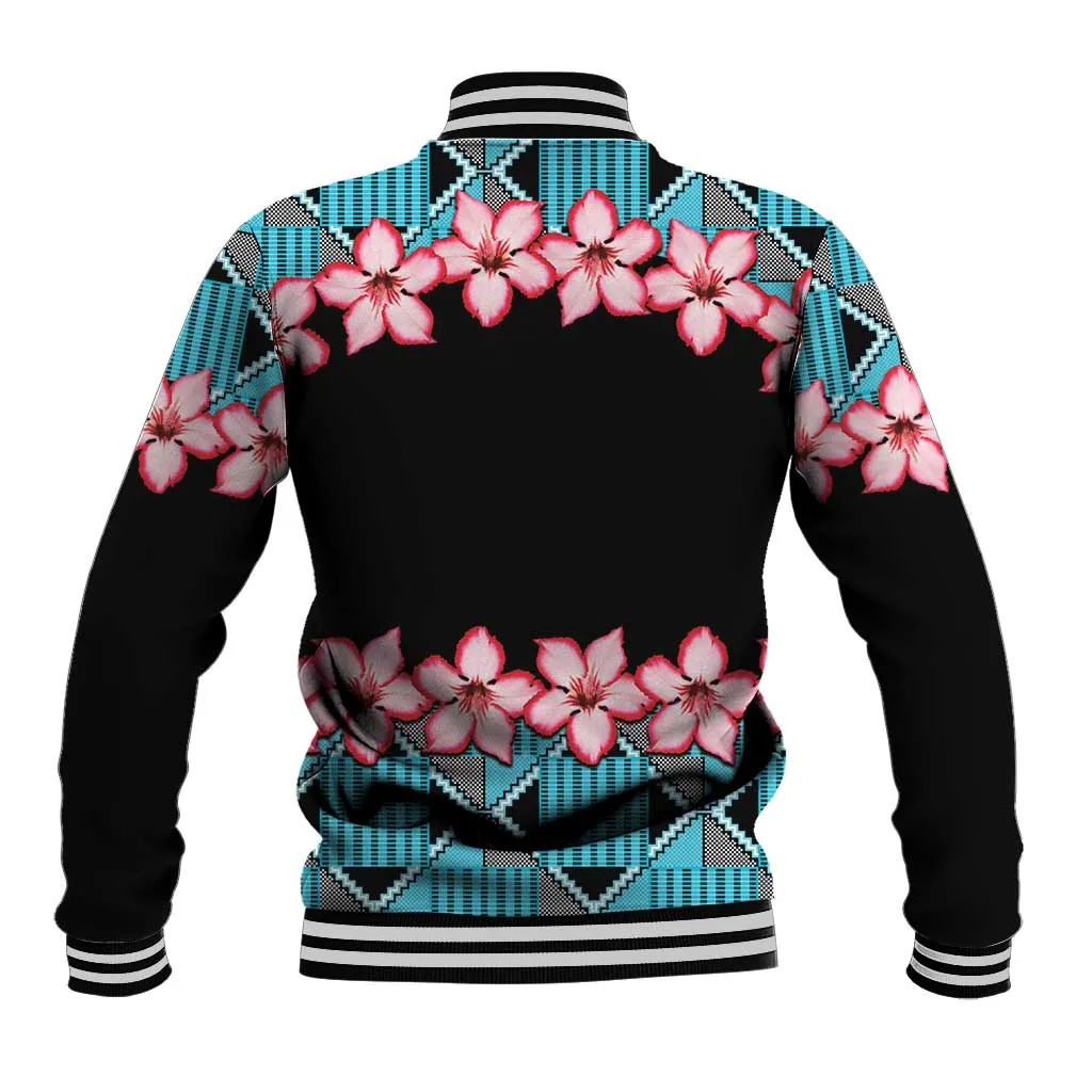 African Adenium Multiflorum Flowers Baseball Jacket with Kente Style LT9