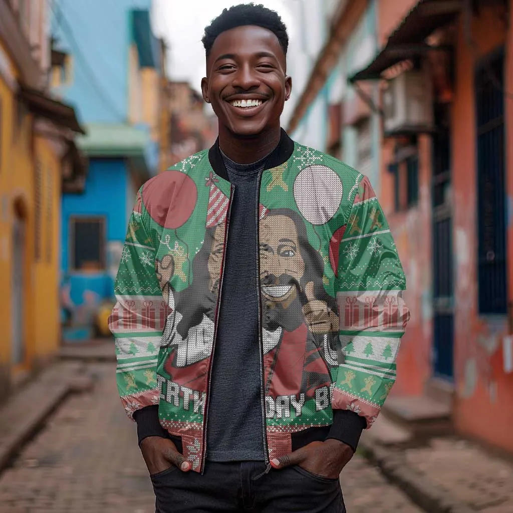 African Birthday Boy Jesus Sleeve Zip Bomber Jacket Afro Christmas DT03