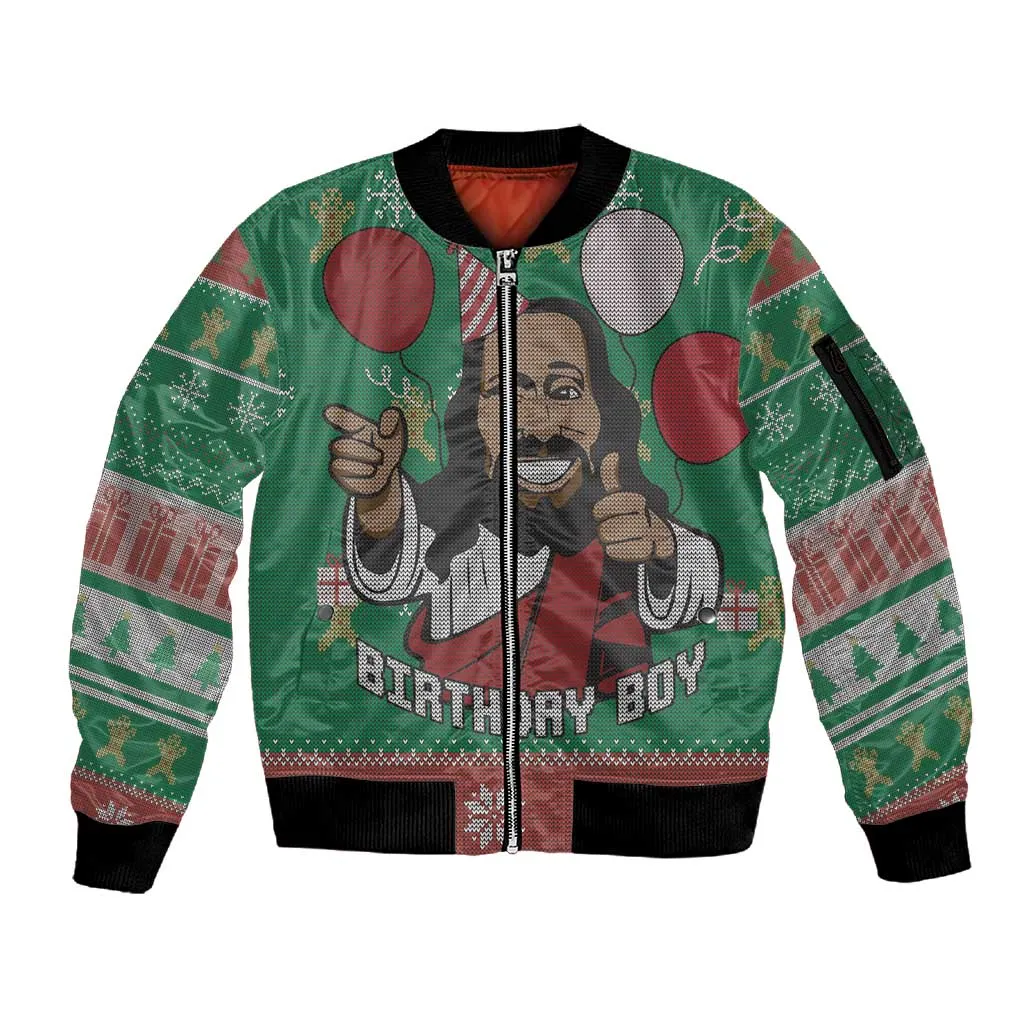 African Birthday Boy Jesus Sleeve Zip Bomber Jacket Afro Christmas DT03