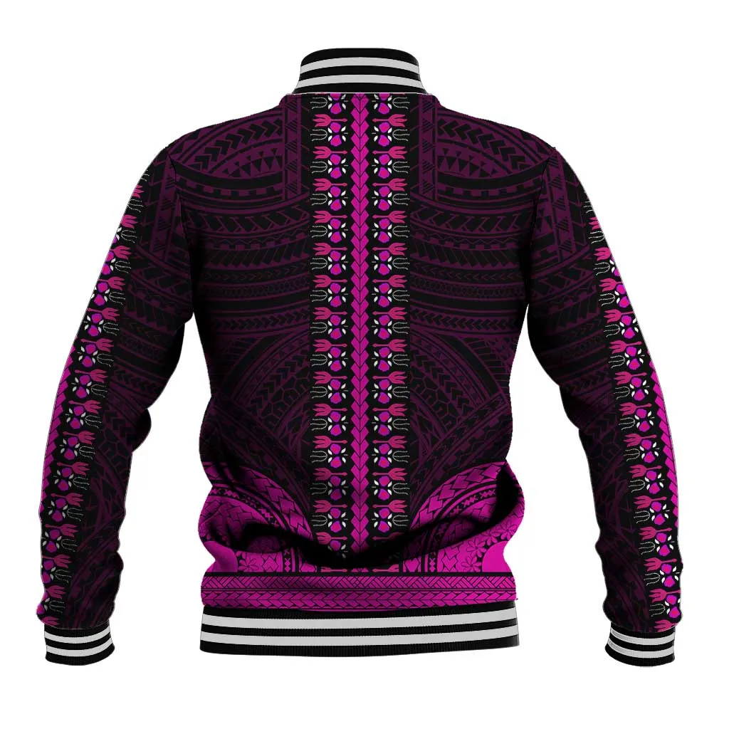 African Dashiki and Polynesian Pattern Baseball Jacket Pink LT9