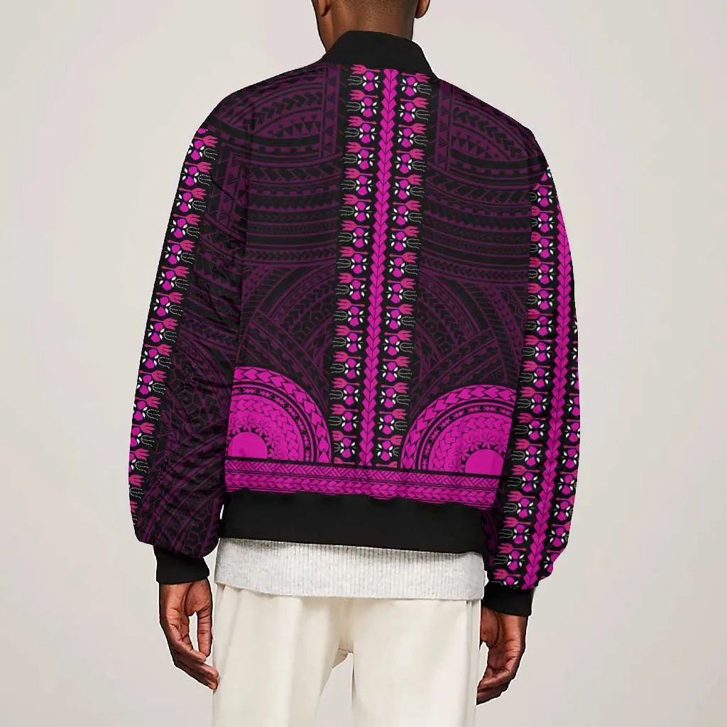African Dashiki and Polynesian Pattern Bomber Jacket Pink LT9