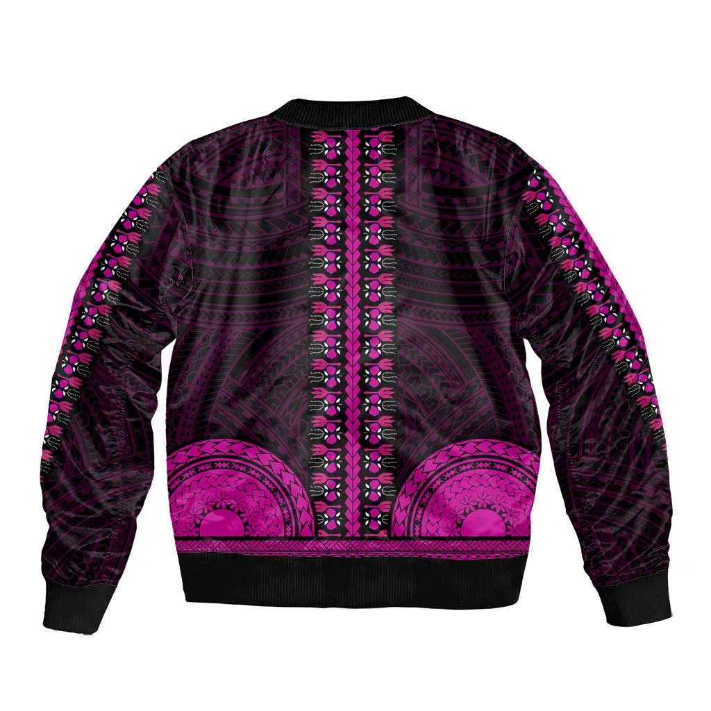 African Dashiki and Polynesian Pattern Bomber Jacket Pink LT9