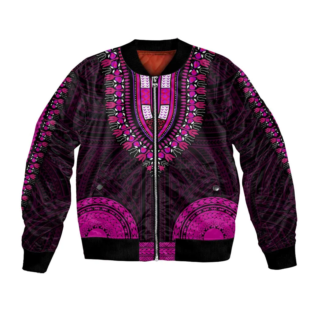 African Dashiki and Polynesian Pattern Bomber Jacket Pink LT9