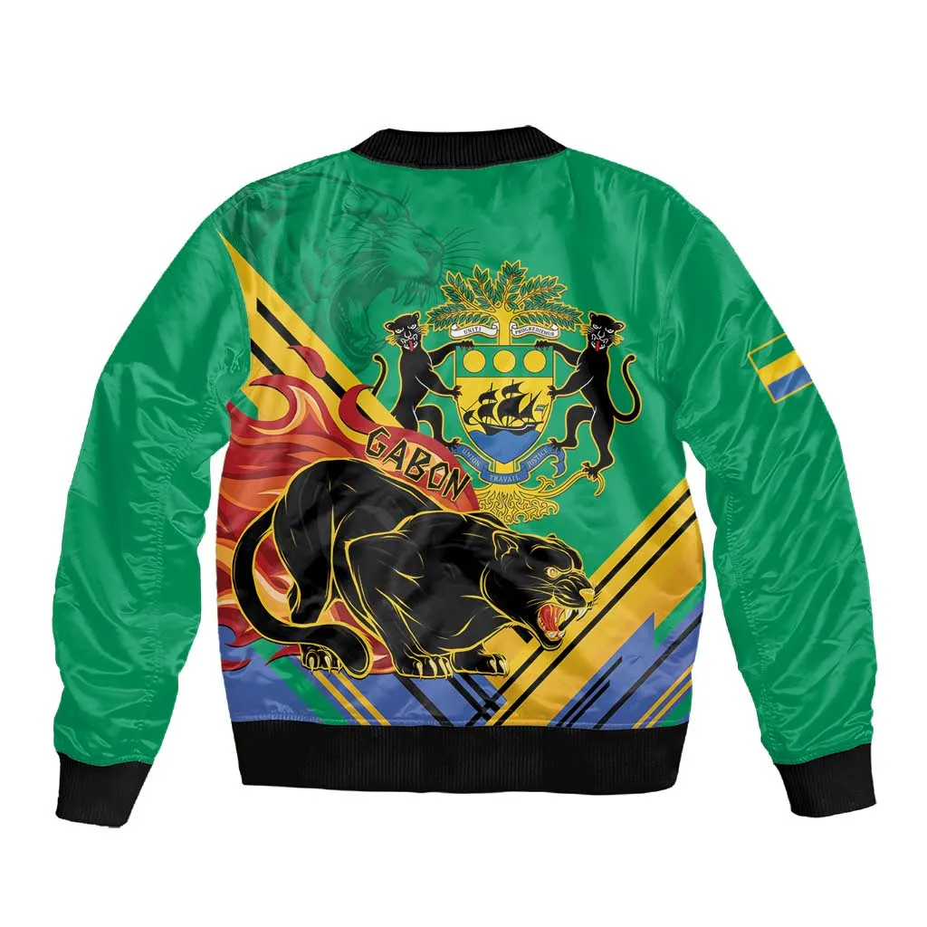 Afro Gabon Sleeve Zip Bomber Jacket Black Panther With Coat Of Arms LT15