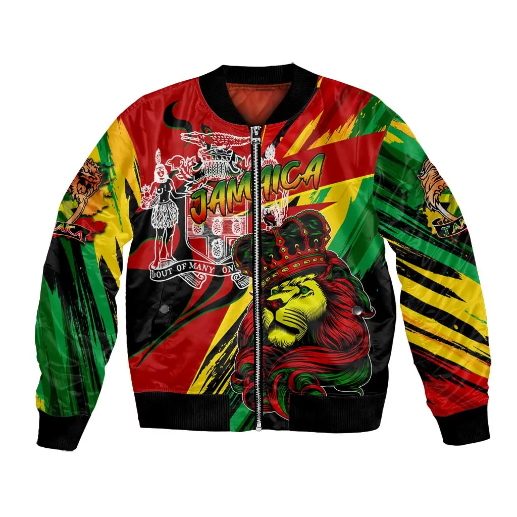 Afro Jamaica Lion Bomber Jacket Coat Of Arms Rastafarianism DT02