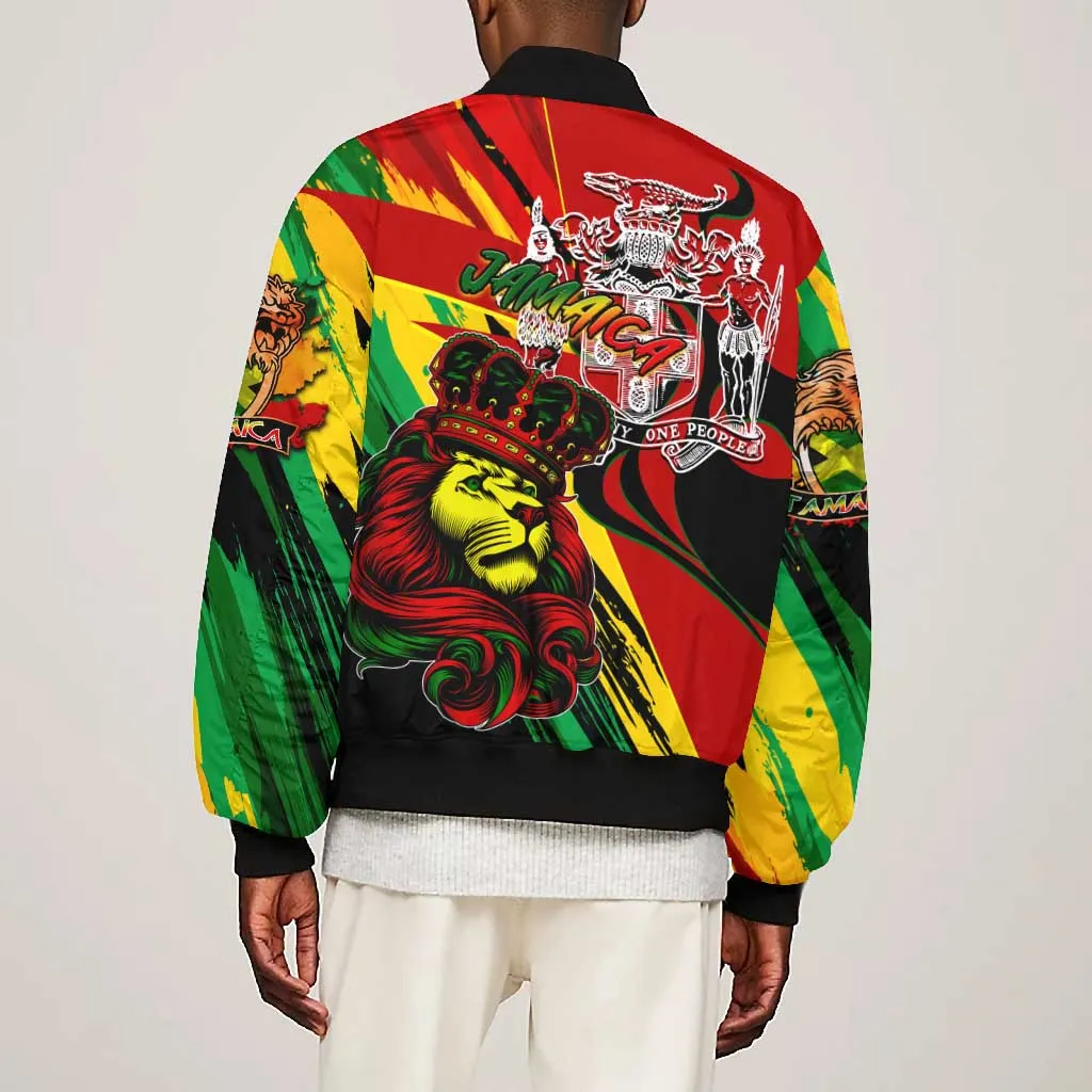 Afro Jamaica Lion Bomber Jacket Coat Of Arms Rastafarianism DT02