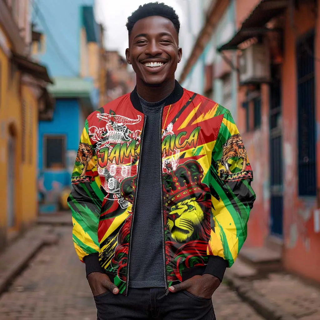 Afro Jamaica Lion Bomber Jacket Coat Of Arms Rastafarianism DT02