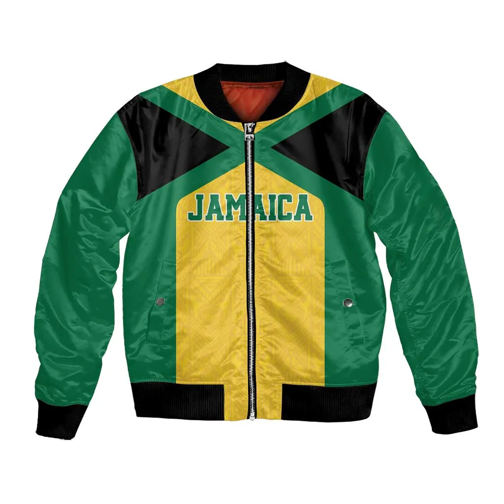 Afro-Jamaicans Football Custom Bomber Jacket Gold Ethnic Motifs LT9